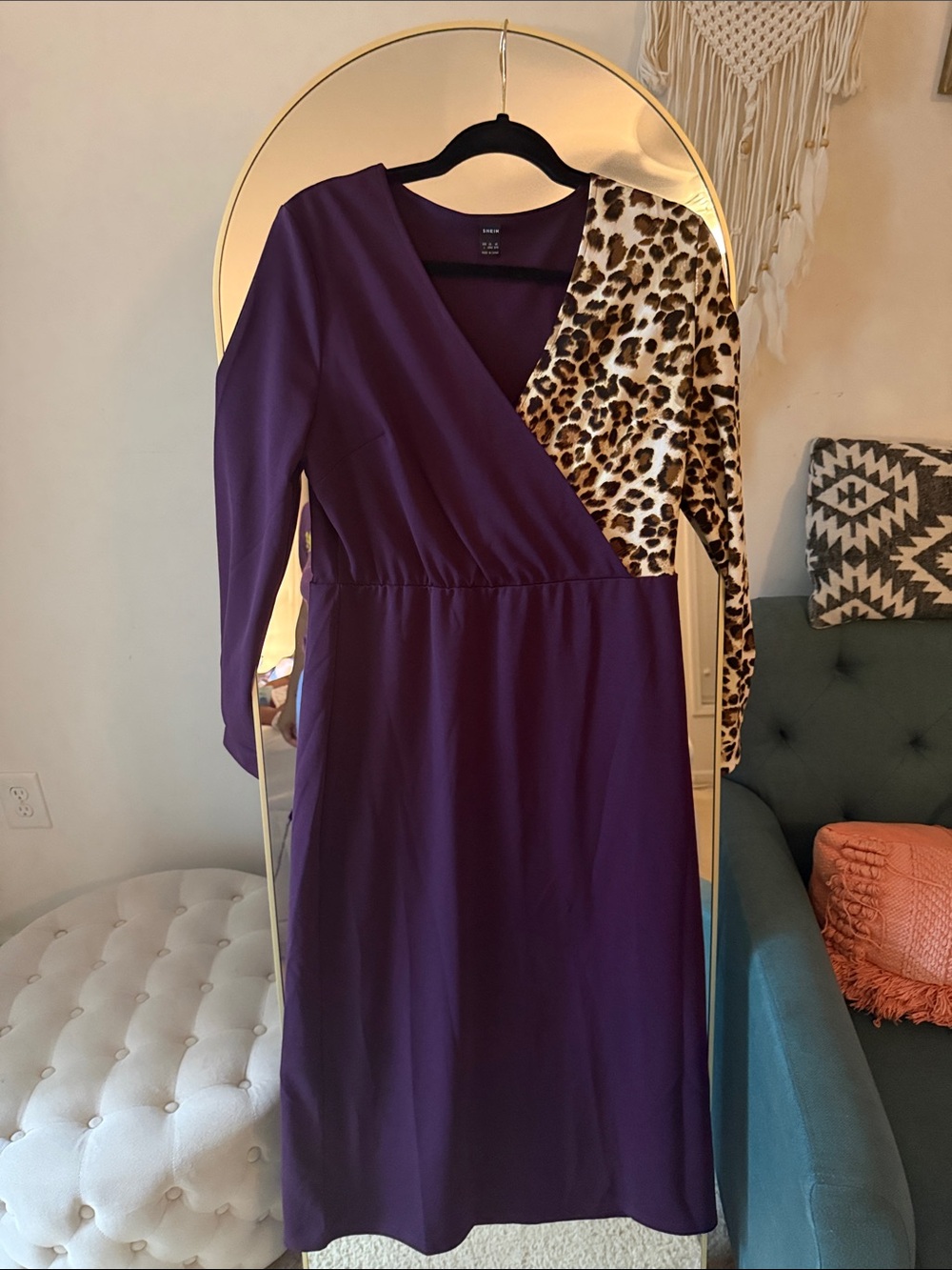 SHEIN Purple Wrap Dress with Leopard Print Accent